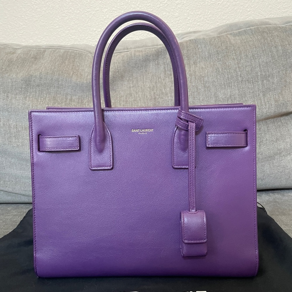 Saint Laurent Sac de Jour leather tote; color: purple